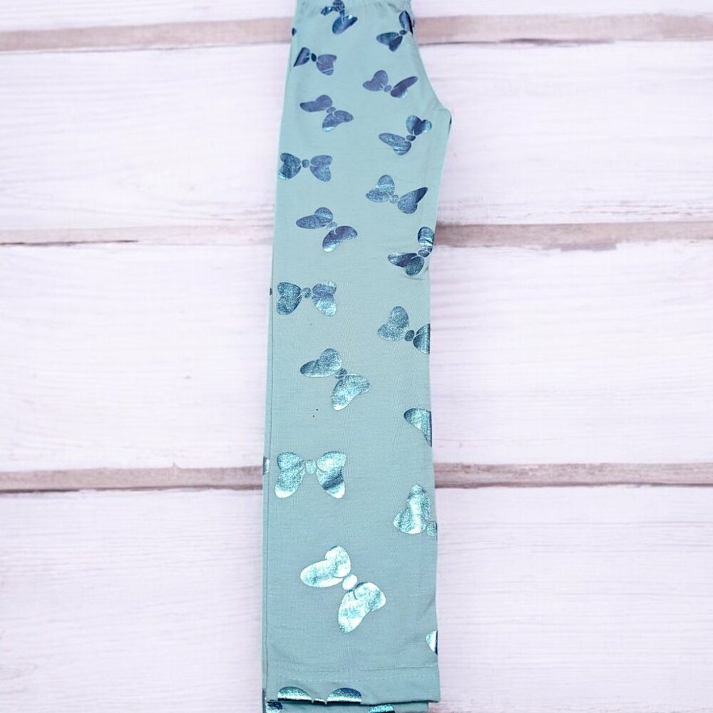 Booky Full length Soft Cotton leggings Skinny Fit Light blue bow stretchy NWOT - Picture 3 of 5